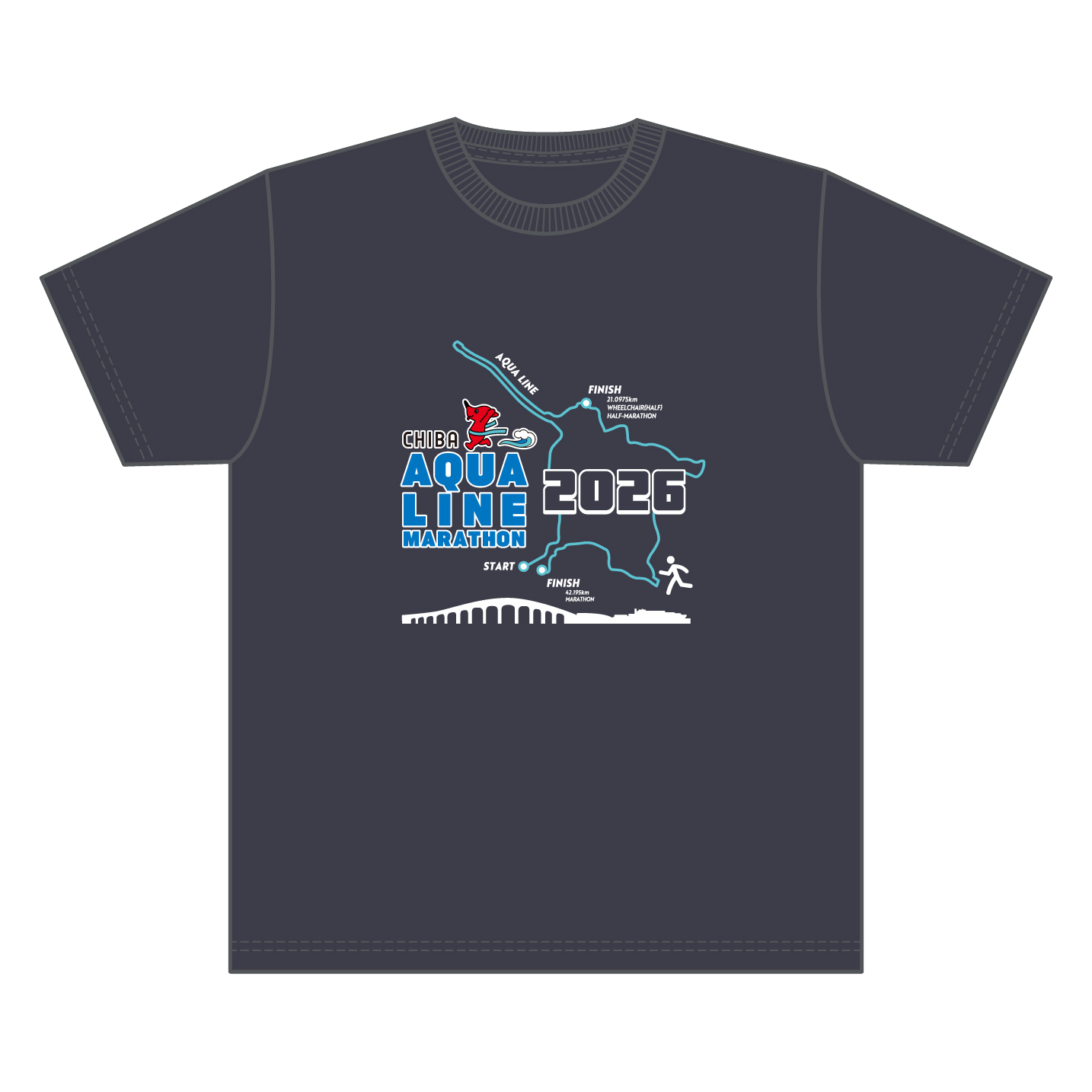 ちばアクアラインマラソン2026 オフィシャルロゴ チーバくんTシャツ ガンメタル