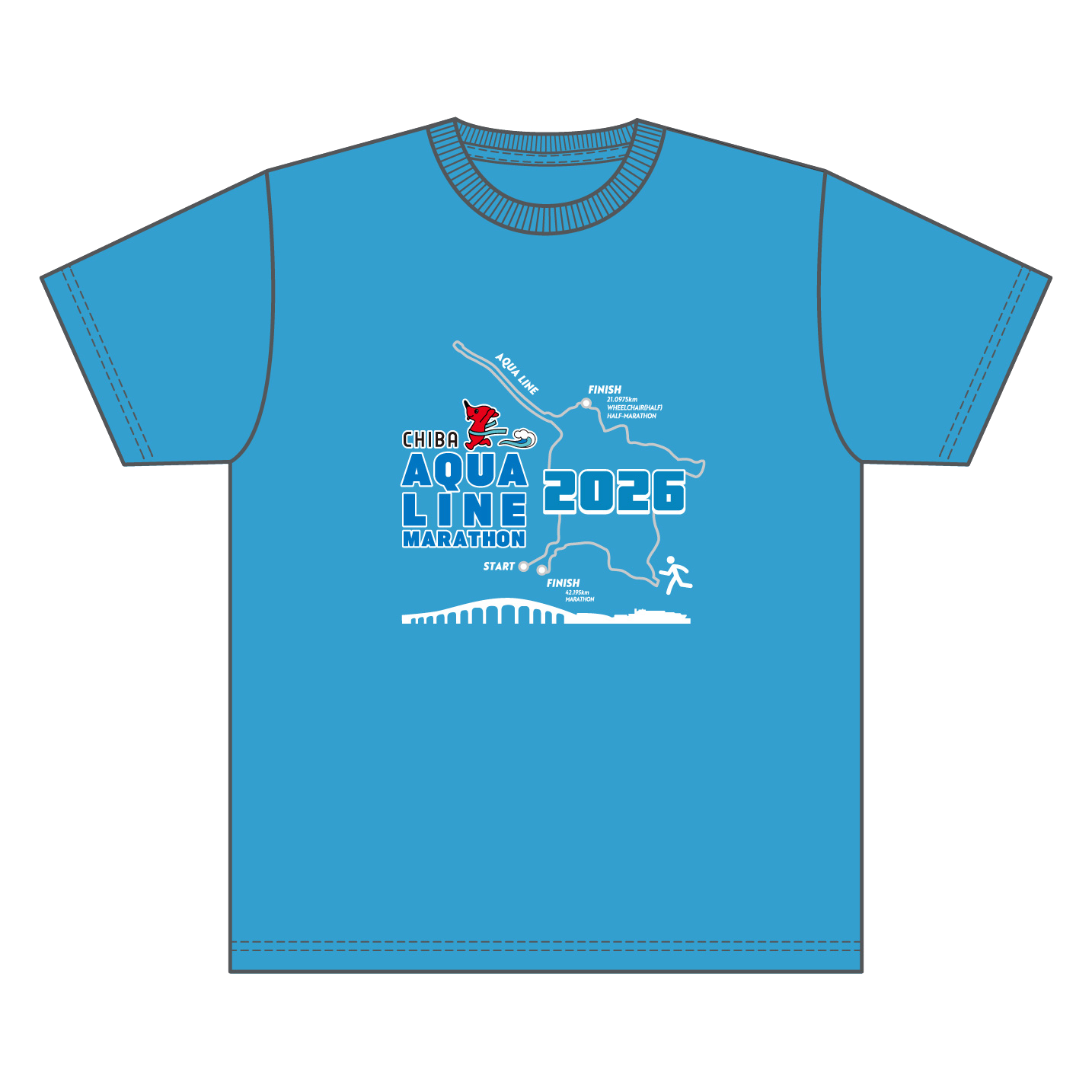 ちばアクアラインマラソン2026 オフィシャルロゴ チーバくんTシャツ ターコイズブルー
